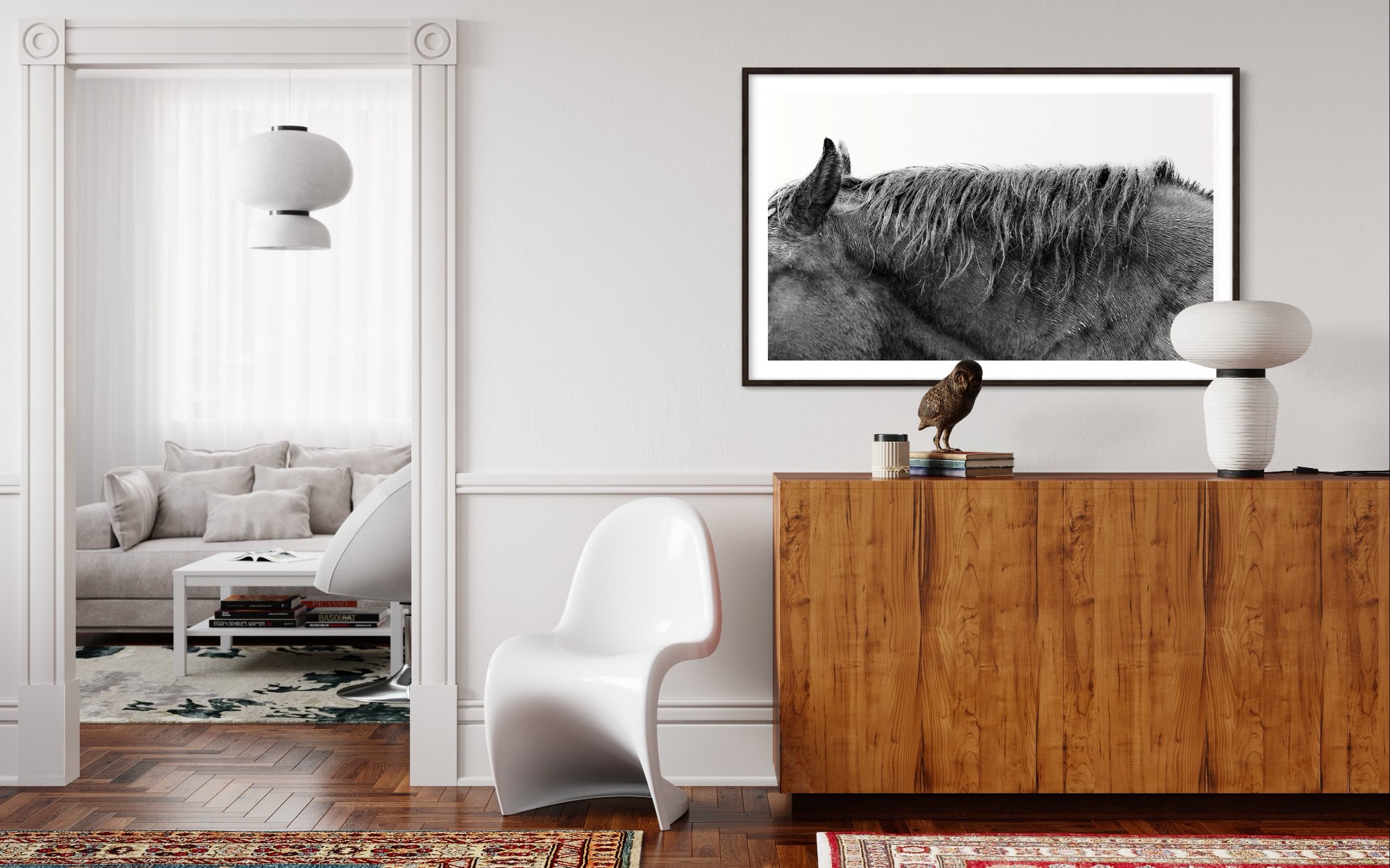 Flowing Mane on blue wall